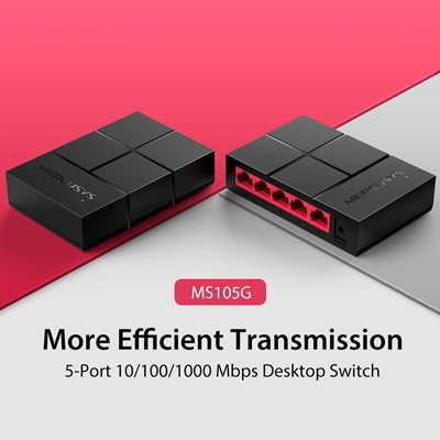 Mercusys (MS105G) 5-Port Gigabit Unmanaged Desktop Switch, Plastic Case - PC Gear UK