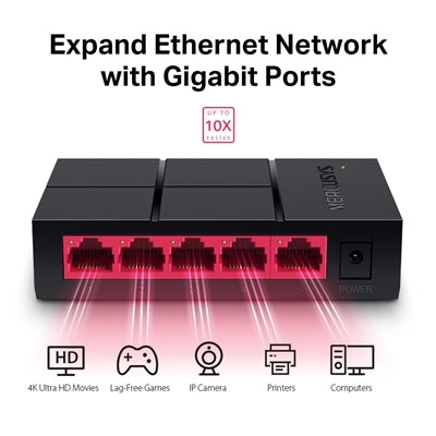 Mercusys (MS105G) 5-Port Gigabit Unmanaged Desktop Switch, Plastic Case - PC Gear UK