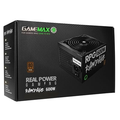GAMEMAX RPG Rampage 600W PSU, 140mm Ultra Silent Fan, 80 PLUS Bronze, Non Modular, Flat Black Cables, Japanese TK Main Capacitor Fitted