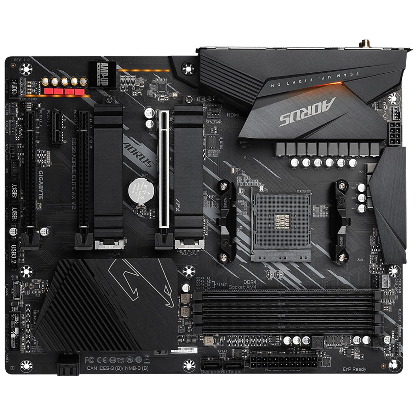 Gigabyte B550 AORUS ELITE AX V2 AMD AM4 Socket Motherboard, ATX, 4x DDR4 Slots, 2x M.2 Sockets, 1x USB-C Port, Fitted I/O Shield, 2.5GbE LAN, Wi-Fi 6E, 1x DisplayPort / 1x HDMI Port - PC Gear UK