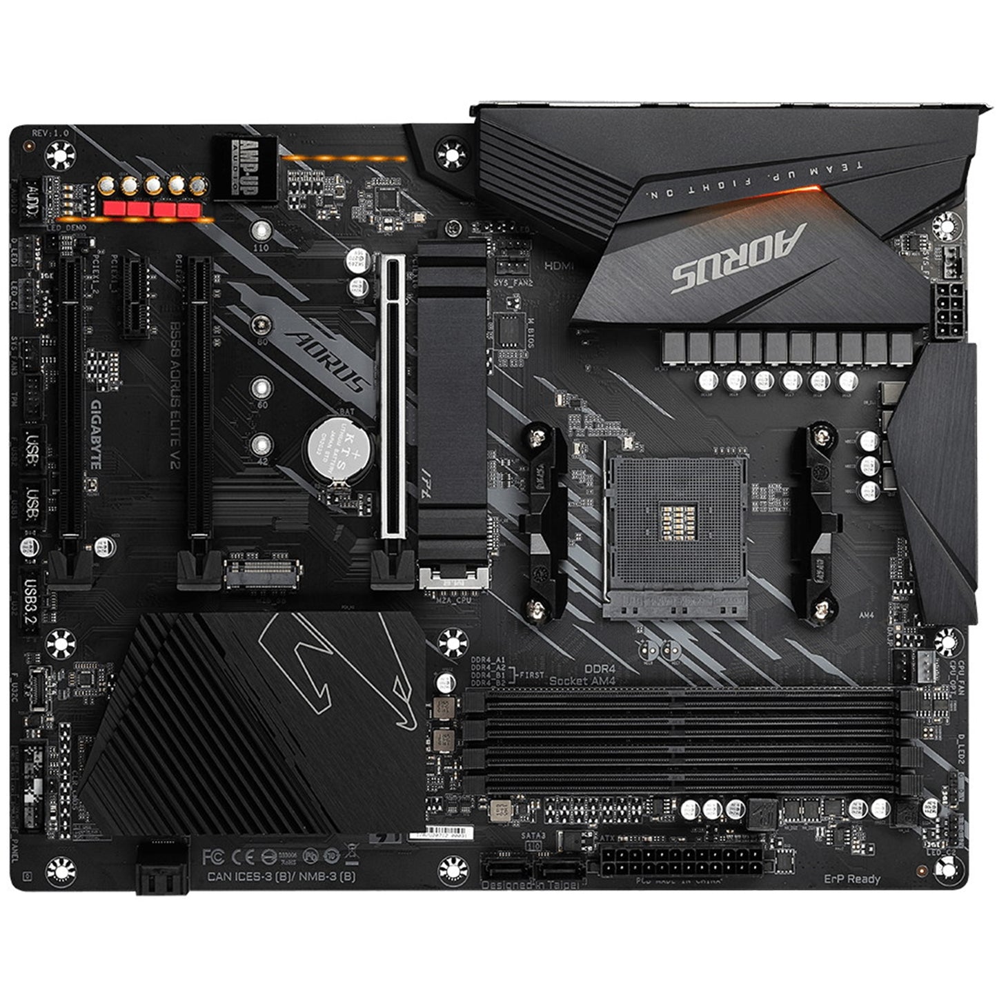 Gigabyte B550 AORUS ELITE V2 AMD AM4 Socket Motherboard, ATX, 4x DDR4 Slots, 2x M.2 Sockets, 1x USB-C Port, Fitted I/O Shield, 2.5GbE LAN, 1x DisplayPort / 1x HDMI Port - PC Gear UK