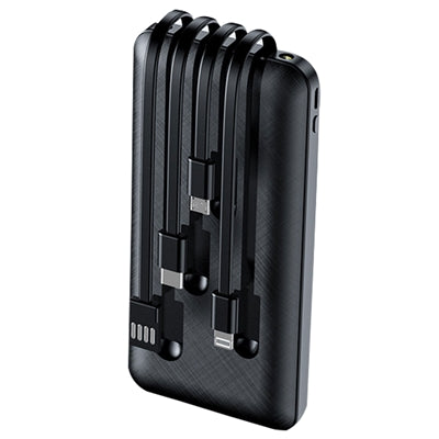 Prevo SP2010 Power Bank,10000mAh Portable Charging for Smart Phones, Tablets and Other Devices, Charge 4 Devices with Prefitted Lightning, USB Type-C, Micro-USB & USB Cables, LED Torch, Black - PC Gear UK