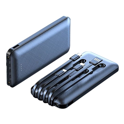 Prevo SP2010 Power Bank,10000mAh Portable Charging for Smart Phones, Tablets and Other Devices, Charge 4 Devices with Prefitted Lightning, USB Type-C, Micro-USB & USB Cables, LED Torch, Black - PC Gear UK