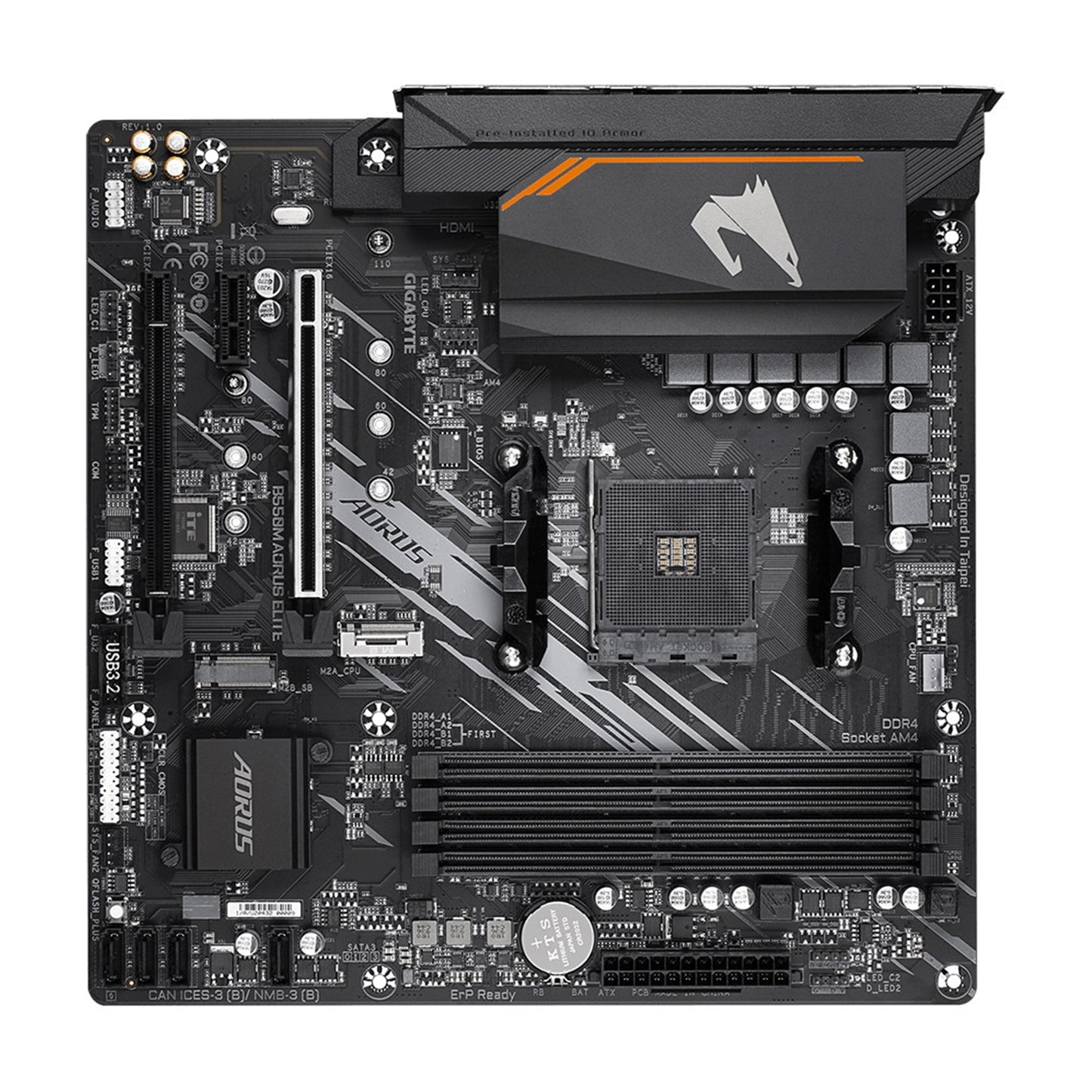 Gigabyte B550M AORUS ELITE Ultra Durable AMD AM4 Socket Motherboard, Micro-ATX, 4x DDR4 Slots, 2x M.2 Sockets, Fitted I/O Shield, GbE LAN, 1x DVI-D / 1x HDMI Port - PC Gear UK