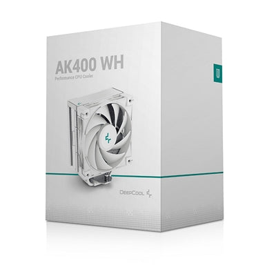 DeepCool AK400 WH Fan CPU Cooler, Universal Socket, High Performance 120mm Silent Hydro Bearing PWM White Fan, 1850RPM, 4 Heat Pipes, Unique Matrix Fin Design, White Version, Intel LGA 1700 Bracket Included - PC Gear UK