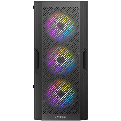 ANTEC AX20 Case, Black, Mid Tower, 1 x USB 3.0 / 2 x USB 2.0, Tempered Glass Side Window Panel, Slanted Bar & Mesh Design for Massive Airflow, 3 x RGB LED Fans Included, ATX, Micro ATX, Mini-ITX - PC Gear UK