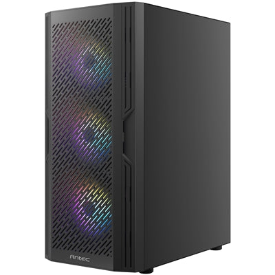 ANTEC AX20 Case, Black, Mid Tower, 1 x USB 3.0 / 2 x USB 2.0, Tempered Glass Side Window Panel, Slanted Bar & Mesh Design for Massive Airflow, 3 x RGB LED Fans Included, ATX, Micro ATX, Mini-ITX - PC Gear UK