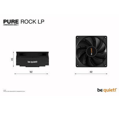 be quiet! Pure Rock LP Low-Profile Fan CPU Cooler, Universal Socket, High Quality 92mm PWM Black Cooling Fan, 2500RPM, 3 Heat Pipes, 100W TDP, Intel LGA 1700 & AMD AM5 Compatible