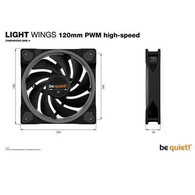 Be Quiet! (BL073) Light Wings 12cm PWM ARGB High Speed Case Fan, Rifle Bearing, 18 LEDs, Front & Rear Lighting, Up to 2500 RPM