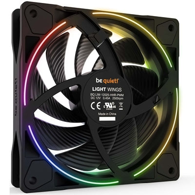 Be Quiet! (BL077) Light Wings 12cm PWM ARGB High Speed Case Fans (3 Pack), Rifle Bearing, 18 LEDs, Front & Rear Lighting, Up to 2500 RPM, ARGB Hub included - PC Gear UK