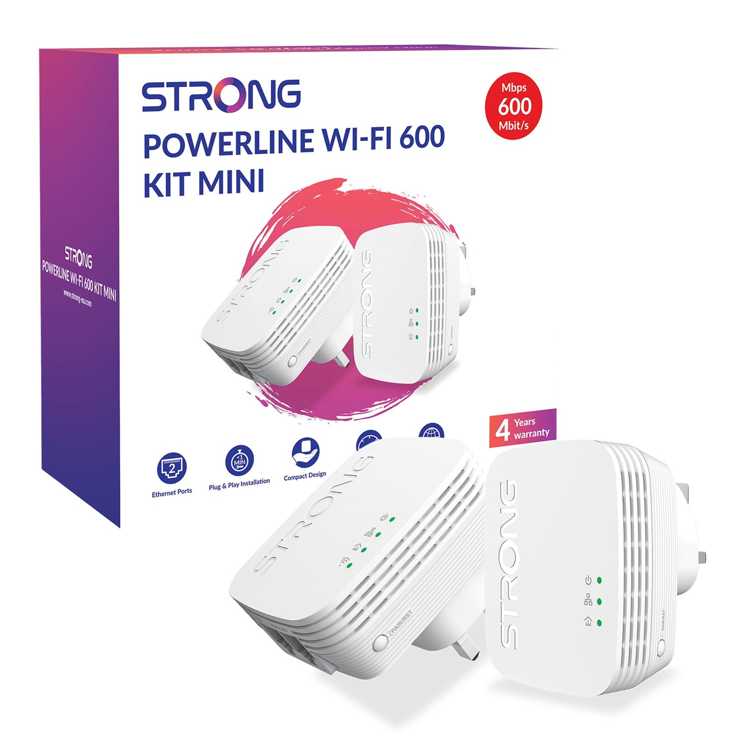 Strong POWERLWF600DUOMINIUK AV600 Mini WI-FI Powerline Kit (2 Pack) - PC Gear UK
