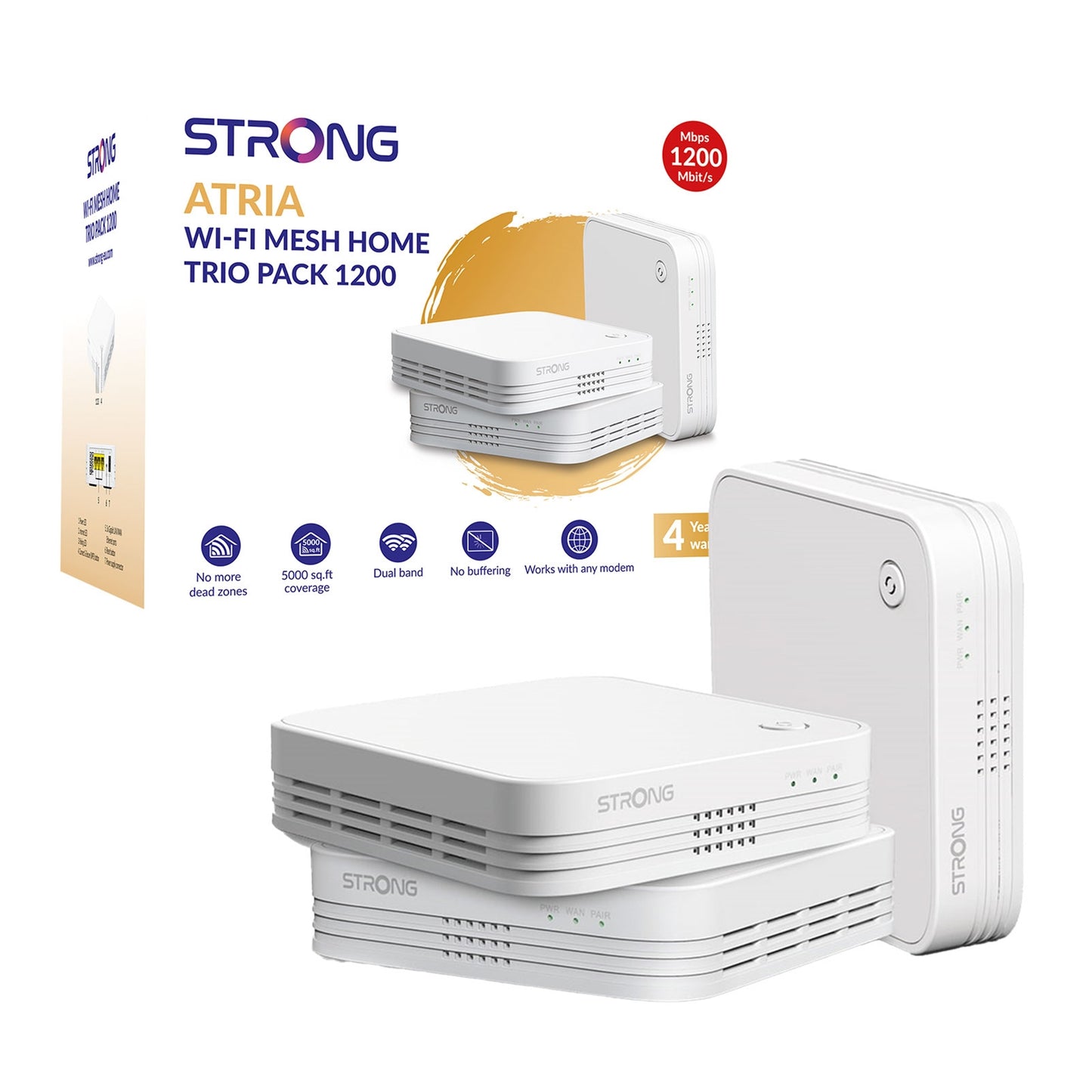 Strong MESHTRI1200UK AC1200 Whole Home Wi-Fi Mesh System (3 Pack) - 5,000sq.ft Coverage - PC Gear UK