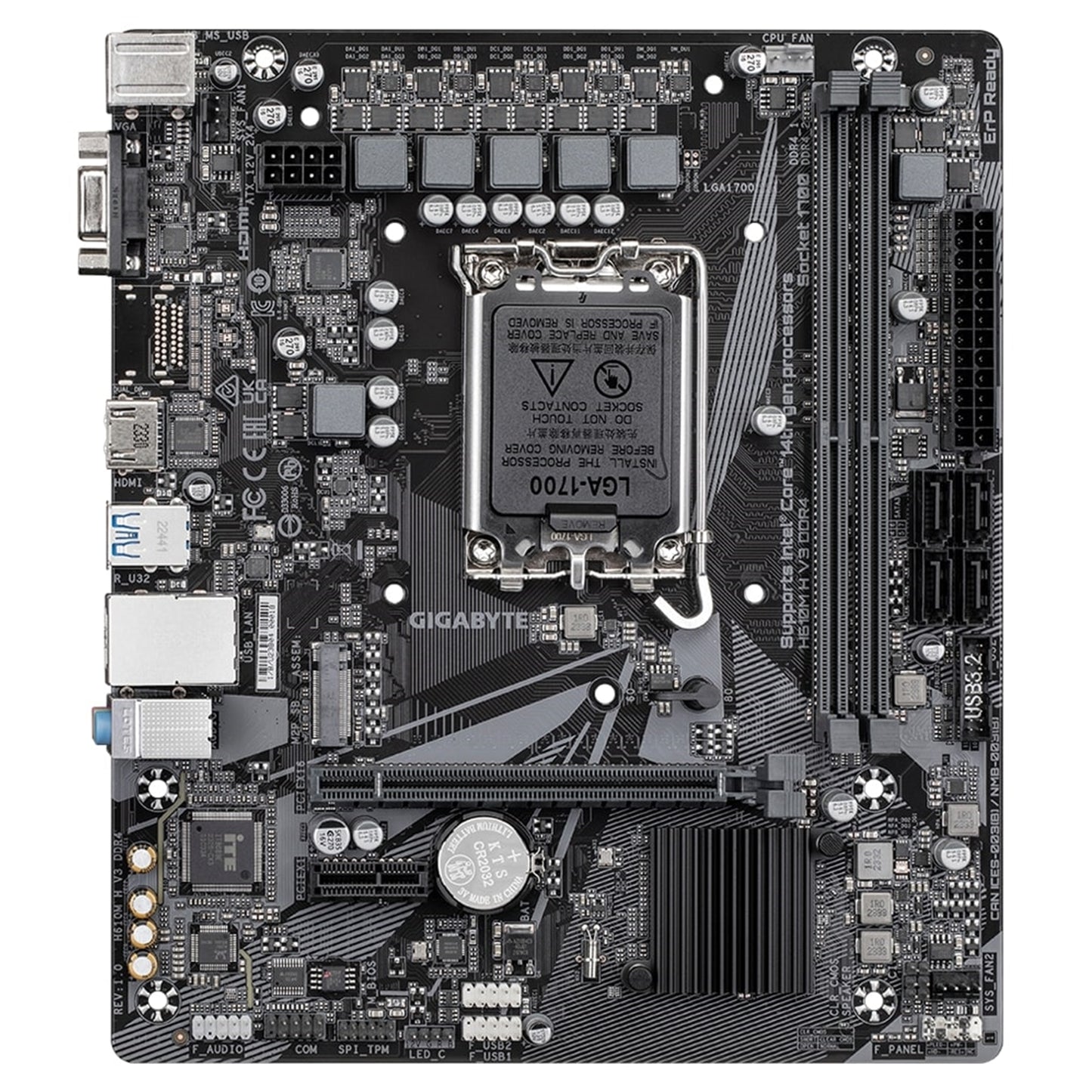 Gigabyte H610M H V3 DDR4 Ultra Durable Intel 1700 Socket Motherboard, Micro-ATX, 2x DDR4 Slots, 1x M.2 Socket, GbE LAN, 1x D-Sub / 1x HDMI Port - PC Gear UK