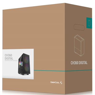 DeepCool CH360 Digital Gaming Case Black Mid Tower with Tempered Glass Side Window Panel, Advanced Cooling, USB 3.0/USB-C Ports, Pre-Installed Fans, Micro ATX/Mini-ITX