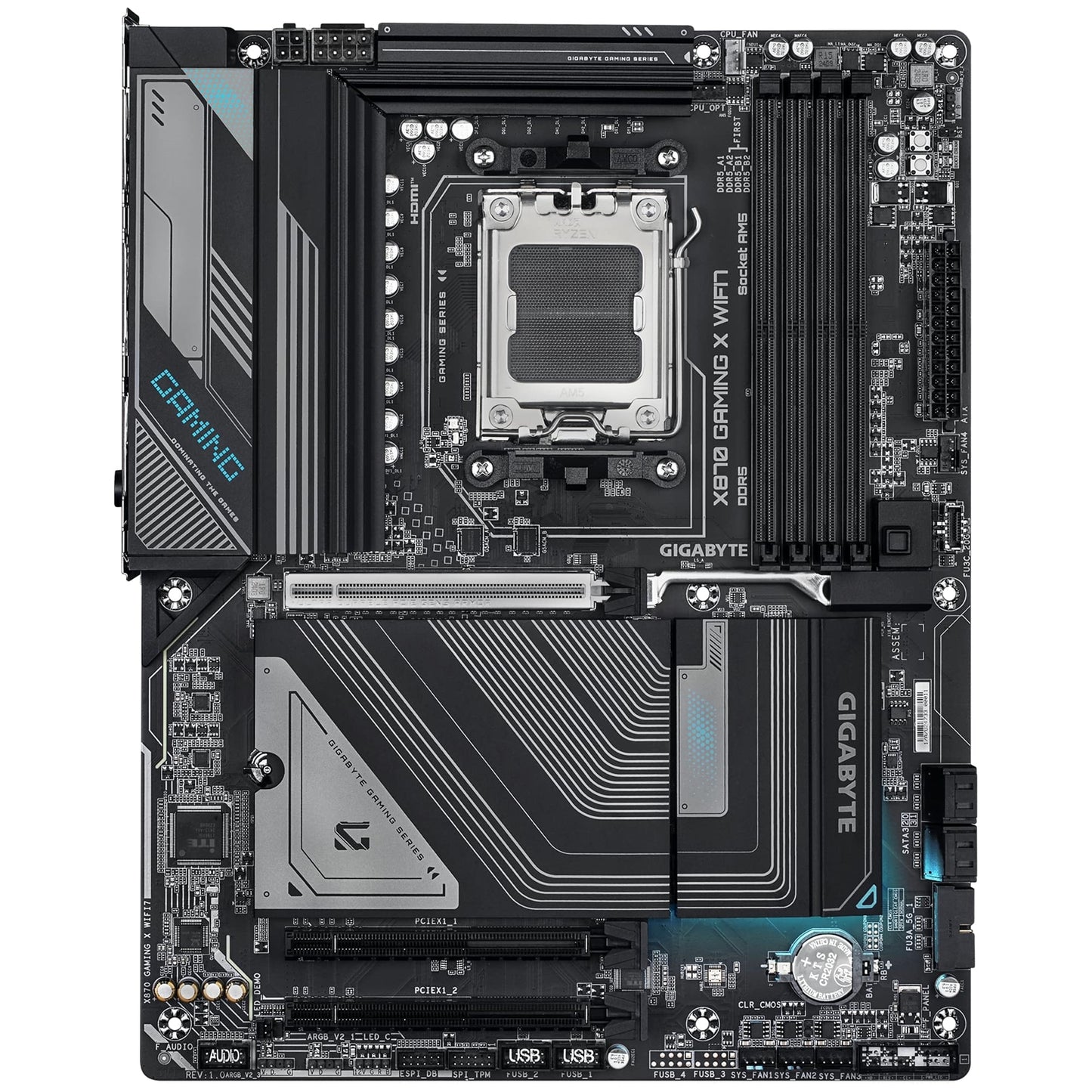 Gigabyte X870 GAMING X WIFI7 AMD AM5 Socket Motherboard, ATX, 4x DDR5 Slots, 3x M.2 Sockets, 3x USB-C Port, Fitted I/O Shield, 2.5GbE LAN, Wi-Fi 7, 1x HDMI Port / 2x USB-C (USB4) - PC Gear UK