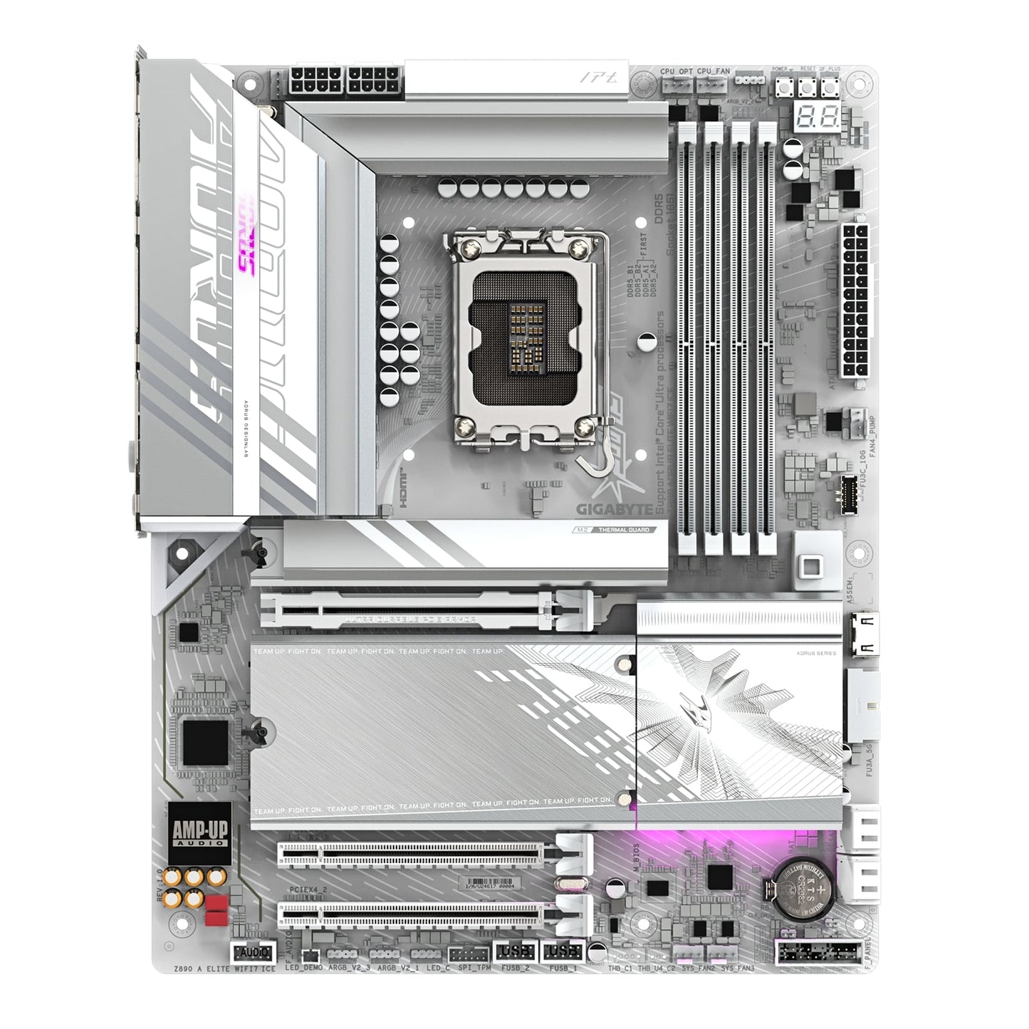 Gigabyte Z890 AORUS ELITE WIFI7 ICE Intel 1851 Socket Motherboard, ATX, 4x DDR5 Slots, 4x M.2 Sockets, 2x USB-C Port, Fitted I/O Shield, 2.5GbE LAN, Wi-Fi 7, 1x DisplayPort / 1x HDMI / 1x USB-C (USB4) - PC Gear UK
