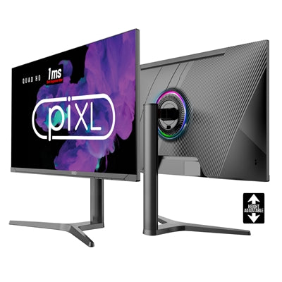 piXL CM27G7 27 Inch Frameless QHD IPS Monitor, 100Hz, 1ms, Freesync, G-Sync, HDMI, Display Port, USB, Black with RGB Lighting, VESA Mount, Height Adjustable, 3Year Warranty - PC Gear UK