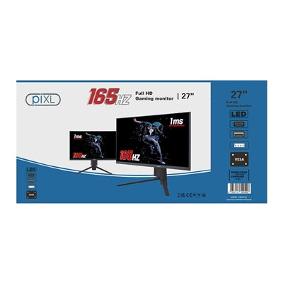 piXL CM27F10 27 Inch Frameless Gaming Monitor, Widescreen LCD Panel, Full HD 1920x1080, 1ms Response Time, 165Hz Refresh, Display Port / HDMI, 16.7 Million Colour Support, VESA Wall Mount, Black Finish - PC Gear UK