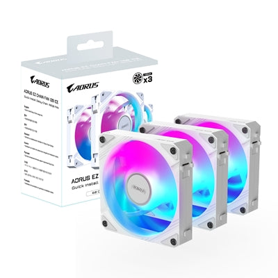 Gigabyte AORUS EZ Chain Fan 120 Ice 120mm ARGB Fans with Easy Daisy-Chain Setup 3-Pack White - PC Gear UK