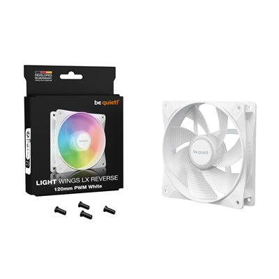 Be Quiet! (BL133) Light Wings LX 12cm PWM Reverse Blade ARGB Case Fan, Rifle Bearing, Impeller w/ 16 LEDs, Daisy-Chain, Up to 1500 RPM, White - PC Gear UK