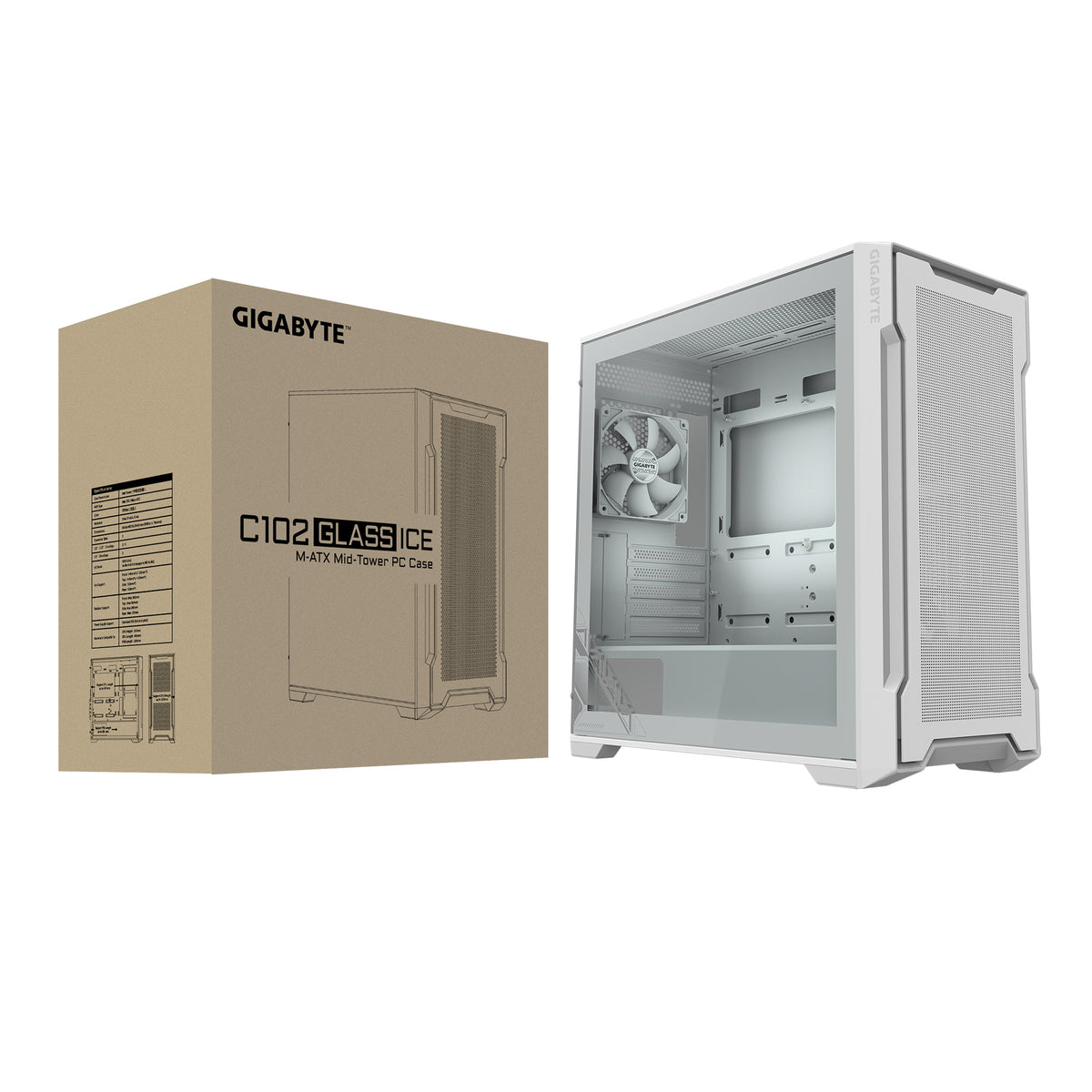 GIGABYTE C102 GLASS, Midi Tower, PC, White, Mini-ATX, Glass, Plastic, Steel, Gaming