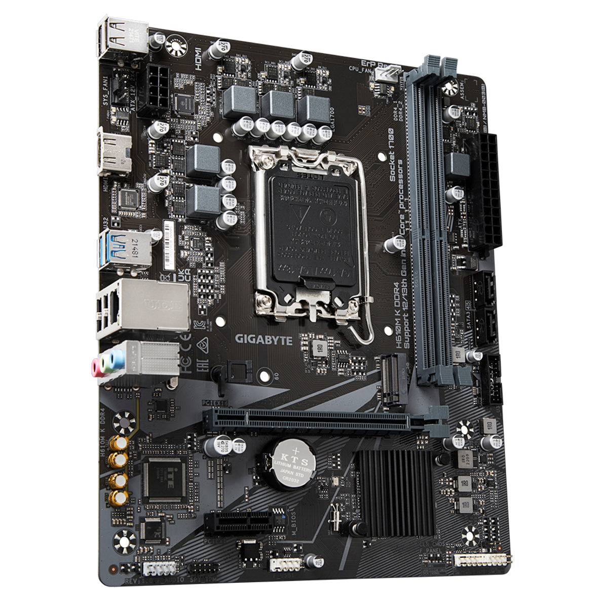 GIGABYTE H610M K DDR4 Motherboard - Supports Intel Core 14th Gen CPUs, up to 3200MHz DDR4, 1xPCIe 3.0 M.2, GbE LAN, USB 3.2 Gen 1, Intel, LGA 1700, Intel Celeron, Intel Core i3, Intel Core i7, Intel Core i9, Intel Pentium Gold, DDR4-SDRAM, 64 GB, DIMM