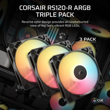 Corsair RS120-R ARGB Reverse Rotor 120mm Case Fan | 3-Pack | Black