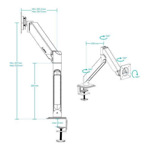 Arctic X1-3D Single Gas Spring Monitor Arm, Up to 40" Monitors / 43" Ultrawide, 180° Swivel, 360° Rotation - PC Gear UK