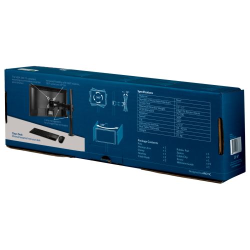 Arctic Z1 Basic Single Monitor Arm, 13" - 43" Monitors, 180° Swivel, 360° Rotation - PC Gear UK