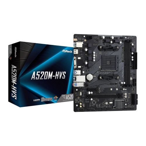 ASRock A520M-HVS Super Alloy AMD AM4 Socket Motherboard, Micro-ATX, 2x DDR4 Slots, 1x M.2 Socket, GbE LAN, 1x D-Sub / 1x HDMI Port