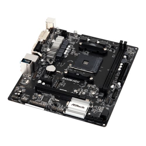 ASRock B450M-HDV R4.0 Super Alloy AMD AM4 Socket Motherboard, Micro-ATX, 2x DDR4 Slots, 1x M.2 Socket, GbE LAN, 1x D-Sub / 1x DVI-D / 1x HDMI Port