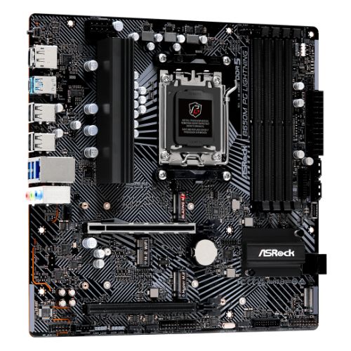 ASRock B650M PG Lightning AMD AM5 Socket Motherboard, Micro-ATX, 4x DDR5 Slots, 3x M.2 Sockets, 1x USB-C Port, 2.5GbE LAN, 1x DisplayPort / 1x HDMI Port