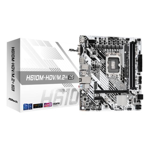 Asrock H610M-HDV/M.2+ D5, Intel H610, 1700, Micro ATX, 2 DDR5, VGA, HDMI, DP, PCIe4, 1x M.2 - PC Gear UK