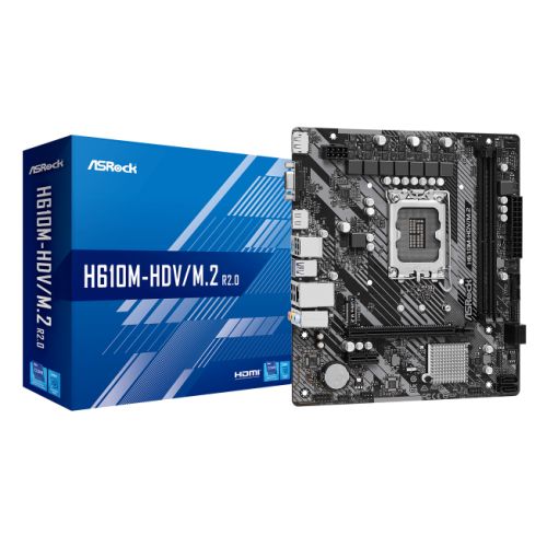 Asrock H610M-HDV/M.2 R2.0, Intel H610, 1700, Micro ATX, 2 DDR4, VGA, HDMI, DP, PCIe4, 1x M.2 - PC Gear UK