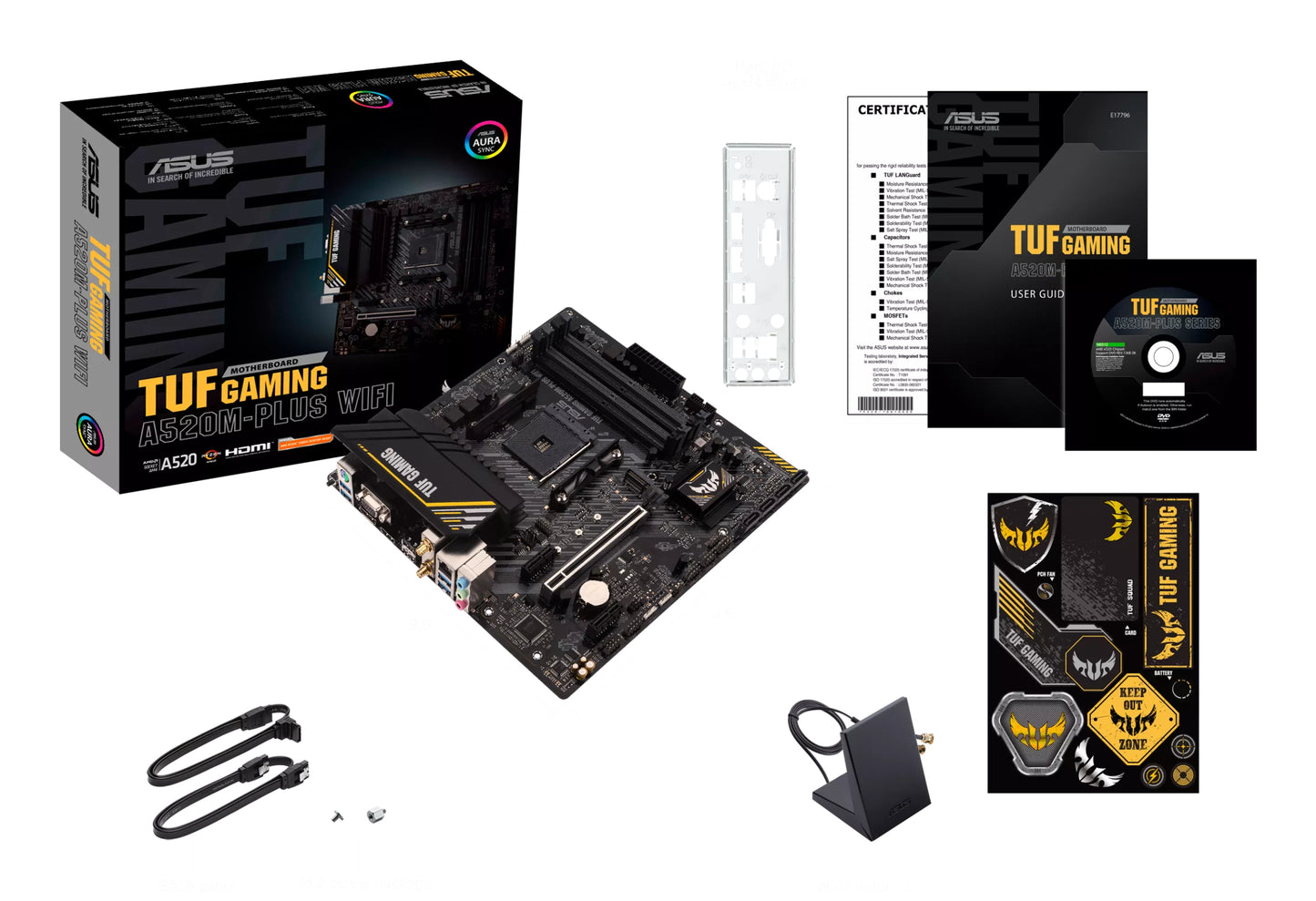 ASUS TUF Gaming A520M-Plus WiFi AMD AM4 Micro-ATX Motherboard, 4x DDR4, M.2, 4x SATA, HDMI, Wi-Fi 5