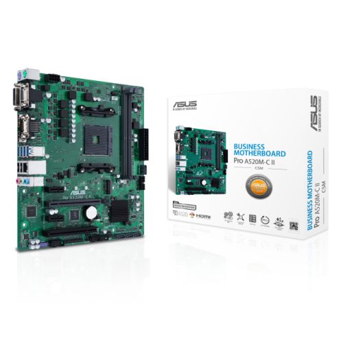 Asus PRO A520M-C II/CSM - Corporate Stable Model, AMD A520, AM4, Micro ATX, 2 DDR4, VGA, DVI, HDMI, DP, 1x M.2