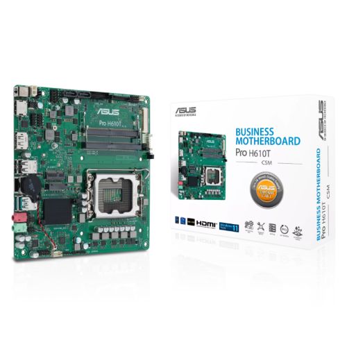 Asus PRO H610T-CSM - Corporate Stable Model, Intel H610, 1700, Thin Mini ITX, 2 DDR5 SO-DIMM, HDMI, DP, LVDS, 19v DC in, 1x M.2