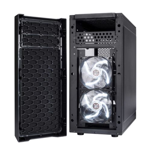 Fractal Design Focus G (Black) Gaming Case w/ Clear Window, ATX, 2 White LED Fans, Kensington Bracket, Filtered Front, Top & Base Air Intakes - PC Gear UK
