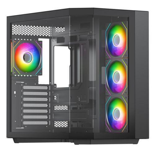 Vida Edge Black ARGB Gaming Cube Case w/ Glass Side, Front & Corner, ATX, 4x ARGB PWM Fans, 6-Port Fan Hub & Remote Control, Asus BTF Compatible