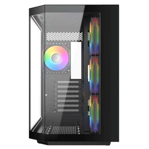 Vida Edge Black ARGB Gaming Cube Case w/ Glass Side, Front & Corner, ATX, 4x ARGB PWM Fans, 6-Port Fan Hub & Remote Control, Asus BTF Compatible