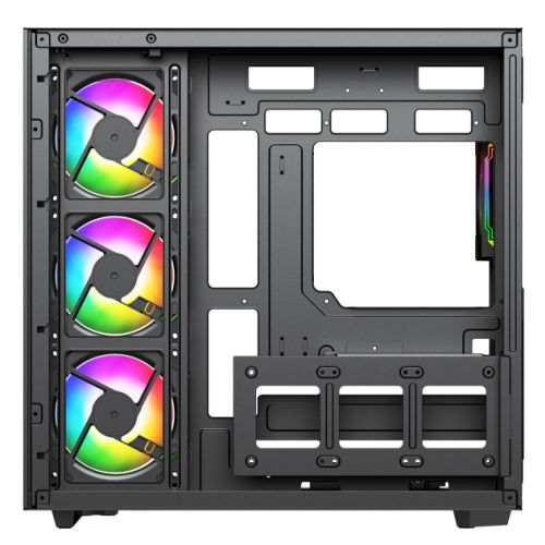 Vida Edge Black ARGB Gaming Cube Case w/ Glass Side, Front & Corner, ATX, 4x ARGB PWM Fans, 6-Port Fan Hub & Remote Control, Asus BTF Compatible