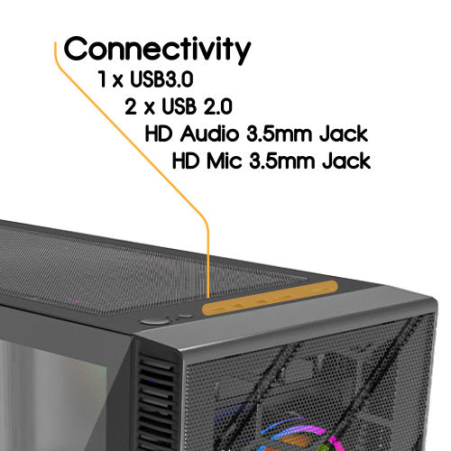 Vida Sirocco V2 Black ARGB Gaming Case w/ Glass Window, ATX, 6x ARGB Fans, Mesh Front