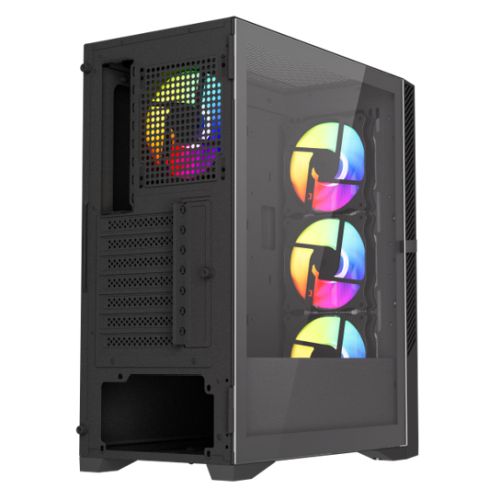 Vida Typhoon Black ARGB Gaming Case w/ Glass Window, ATX, Mesh Front, 4x ARGB Fans - PC Gear UK