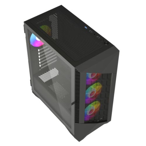 Vida Typhoon Black ARGB Gaming Case w/ Glass Window, ATX, Mesh Front, 4x ARGB Fans - PC Gear UK