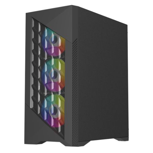 Vida Typhoon Black ARGB Gaming Case w/ Glass Window, ATX, Mesh Front, 4x ARGB Fans - PC Gear UK