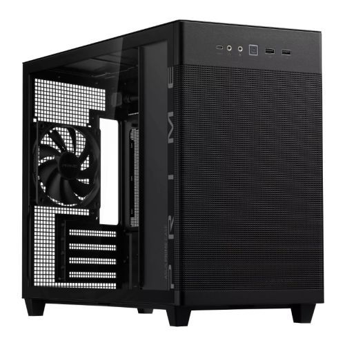 Asus Prime AP201 Gaming Case w/ Tempered Glass Window, Micro ATX, USB-C, Tool-free Panels, 338mm GPU & 360mm Radiator Support, Black