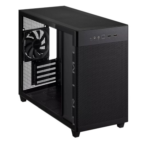 Asus Prime AP201 Gaming Case w/ Tempered Glass Window, Micro ATX, USB-C, Tool-free Panels, 338mm GPU & 360mm Radiator Support, Black