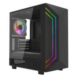 Vida Genesis Black ARGB Gaming Case w/ Glass Window, Micro ATX, 2x ARGB Fans, Front ARGB Strip