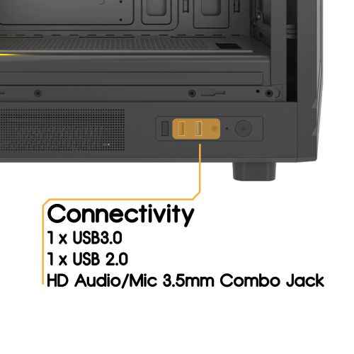 Vida Apollo M Black ARGB Gaming Case w/ Glass Window, Micro ATX, Rear ARGB Infinity Fan, Front LED Strips