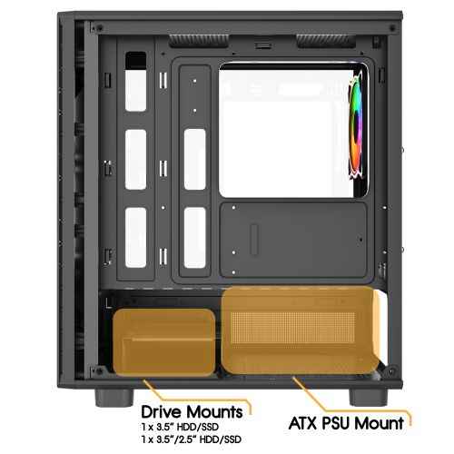 Vida Apollo M Black ARGB Gaming Case w/ Glass Window, Micro ATX, Rear ARGB Infinity Fan, Front LED Strips